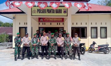 Silahturahmi Personel Koramil 1627-02 Pantai Baru Ke Polsek Pantai Baru Jelang Pemilukada 2024