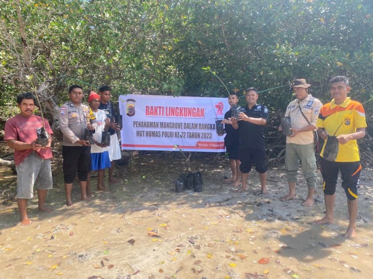 Rayakan HUT Humas Polri ke-72 Tahun 2023, Si Humas Polres Rote Ndao Laksanakan Bakti Lingkungan Dengan Penanaman Mangrove