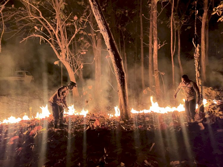 Personel Polsek Rote Tengah,Padamkan Kebakaran Pada Hutan Negara