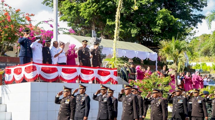 Parade Pasukan Upacara Meriahkan Hari Bhayangkara ke 80, Kapolres Apresiasi Seluruh Peserta